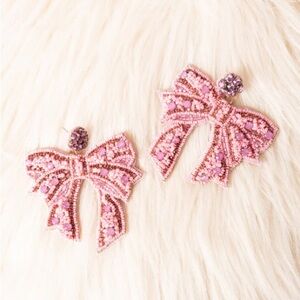 VIOLA PINK FASHION BOW SEED BEAD EARRINGS